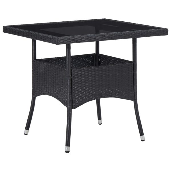 vidaXL Utendørs spisebord svart polyrotting og glass