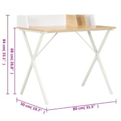 Skrivebord hvit og naturell 80x50x84 cm