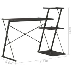 Skrivebord med hylle svart 116x50x93 cm