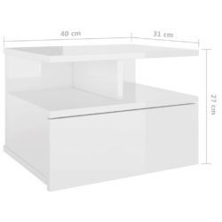 Flytende nattbord 2 stk høyglans hvit 40x31x27 cm sponplate