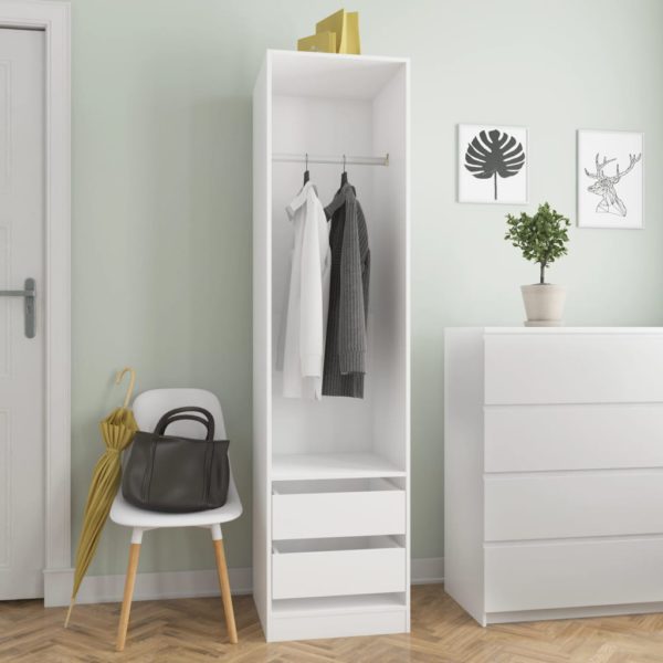 Garderobe med skuffer hvit 50x50x200 cm sponplate