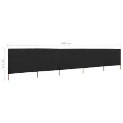 Vindskjerm 5 paneler stoff 600×80 cm svart
