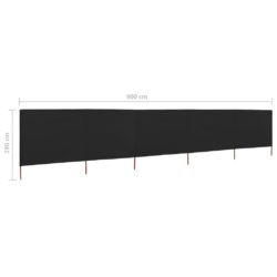Vindskjerm 5 paneler stoff 600×160 cm svart