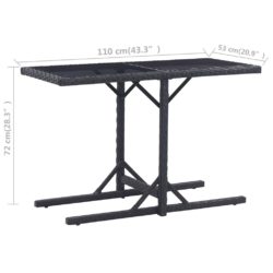 Hagebord svart 110x53x72 cm glass og polyrotting