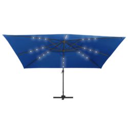 Hengeparasoll med LED-lys og aluminiumsstang 400×300 cm asurblå