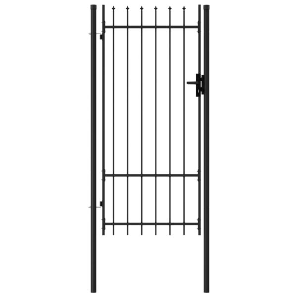vidaXL Hageport med en dør og spisser stål 1×2 m svart