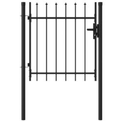 vidaXL Hageport med en dør og spisser stål 1×1 m svart