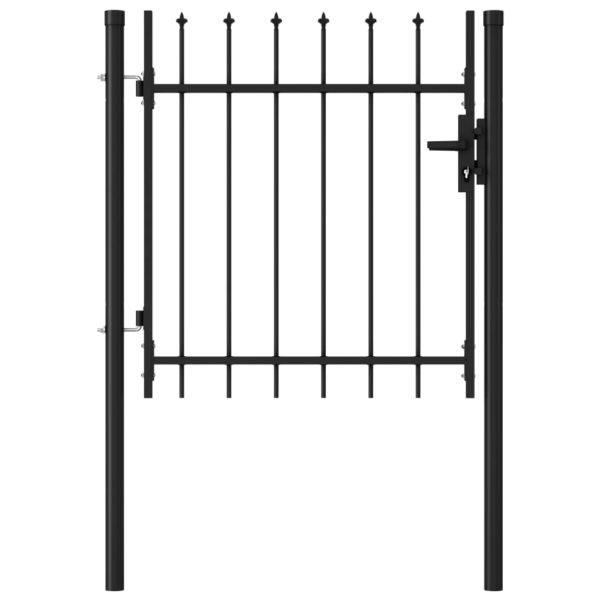 vidaXL Hageport med en dør og spisser stål 1×1 m svart