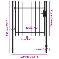 Hageport med en dør og spisser stål 1×1 m svart