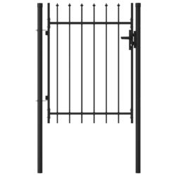 vidaXL Hageport med en dør og spisser stål 1×1,2 m svart