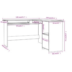 L-formet hjørneskrivebord hvit 120x140x75 cm sponplate