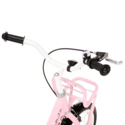 Barnesykkel med bagasjebrett foran 14 tommer hvit og rosa