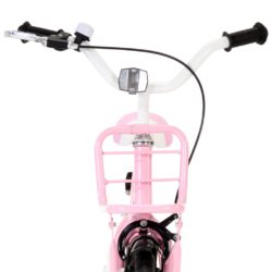 Barnesykkel med bagasjebrett foran 14 tommer hvit og rosa