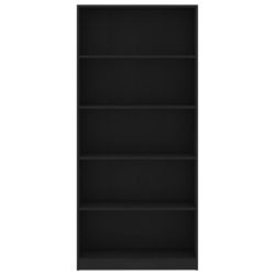 Bokhylle 5 nivåer svart 80x24x175 cm sponplate