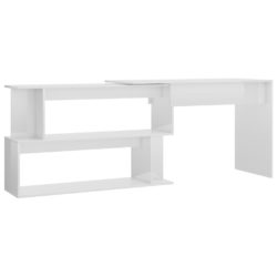 Hjørneskrivebord høyglans hvit 200x50x76 cm sponplate