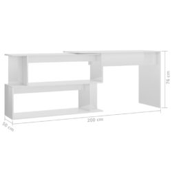 Hjørneskrivebord høyglans hvit 200x50x76 cm sponplate