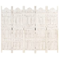 Romdeler håndskåret 5 paneler hvit 200×165 cm heltre mango