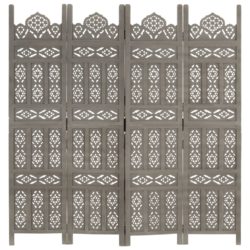 Romdeler håndskåret 4 paneler grå 160×165 cm heltre mango