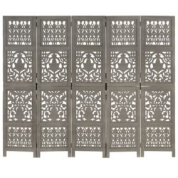 Romdeler håndskåret 5 paneler grå 200×165 cm heltre mango