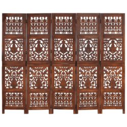 Romdeler håndskåret 5 paneler brun 200×165 cm heltre mango