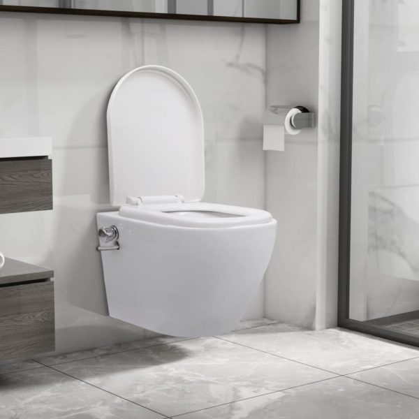 vidaXL Veggmontert toalett med bidéfunksjon kantløst keramikk hvit