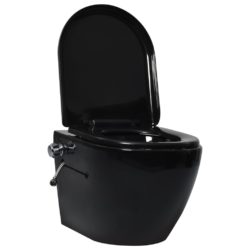 Veggmontert toalett med bidéfunksjon kantløst keramikk svart