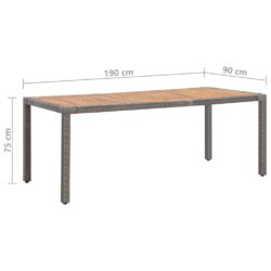 Hagebord grå 190x90x75 cm polyrotting og heltre akasie
