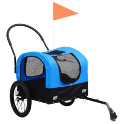 Sykkeltilhenger og joggevogn for kjæledyr 2-i-1 blå og svart