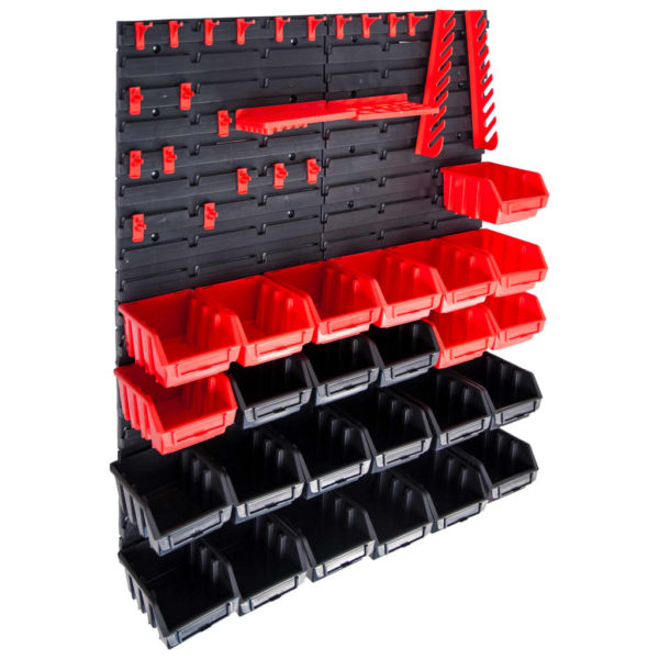 vidaXL Oppbevaringsbokssett i 29 deler med veggpaneler rød og svart