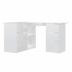 Hjørneskrivebord høyglans hvit 145x100x76 cm sponplate