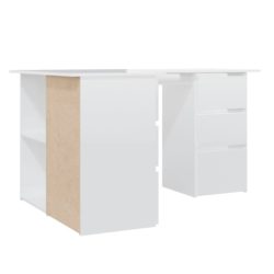 Hjørneskrivebord høyglans hvit 145x100x76 cm sponplate