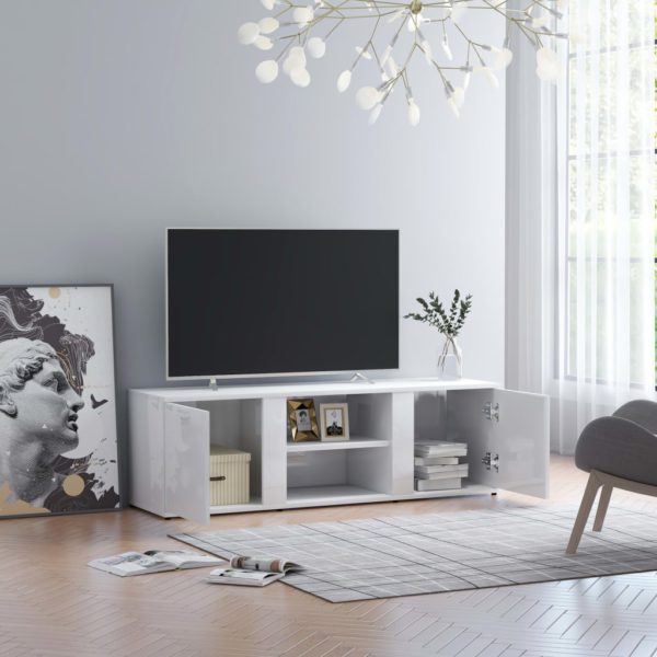 TV-benk høyglans hvit 120x34x37 cm sponplate