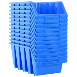 Oppbevaringsbokser stablebare 14 stk blå plast