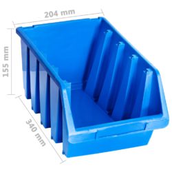 Oppbevaringsbokser stablebare 14 stk blå plast