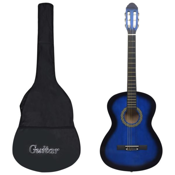 vidaXL Klassisk gitar nybegynnersett 12 deler 4/4 39″ blå
