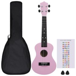 Sopran-ukulele sett med veske for barn rosa 23″