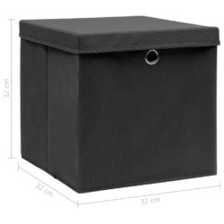 Oppbevaringsbokser med lokk 10 stk svart 32x32x32 cm stoff