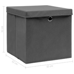 Oppbevaringsbokser med lokk 10 stk grå 32x32x32 cm stoff