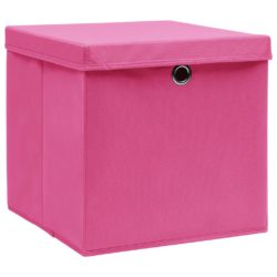 Oppbevaringsbokser med lokk 10 stk rosa 32x32x32 cm stoff