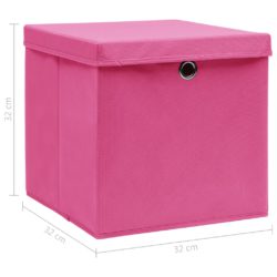 Oppbevaringsbokser med lokk 10 stk rosa 32x32x32 cm stoff