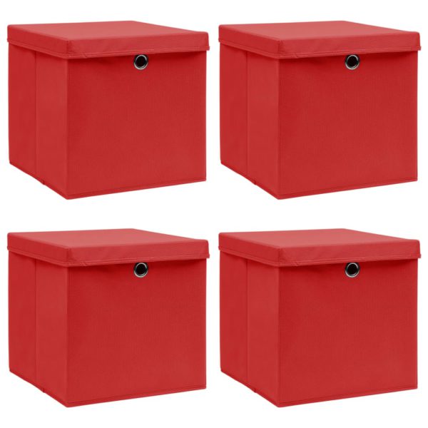 Oppbevaringsbokser med lokk 4 stk rød 32x32x32 cm stoff