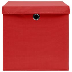 Oppbevaringsbokser med lokk 4 stk rød 32x32x32 cm stoff