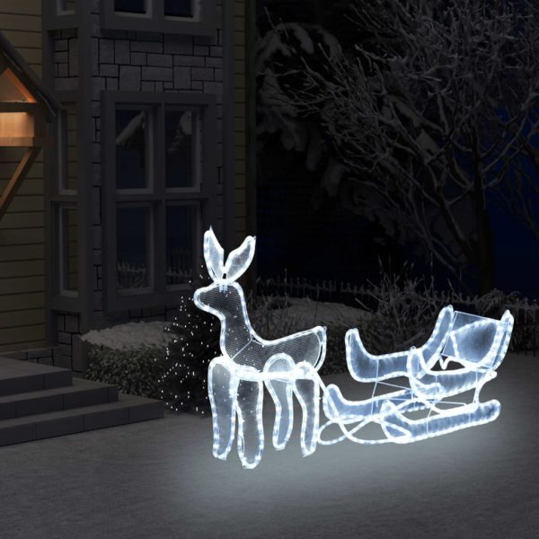 Julelysdekorasjon reinsdyr og slede med netting 432 lysdioder