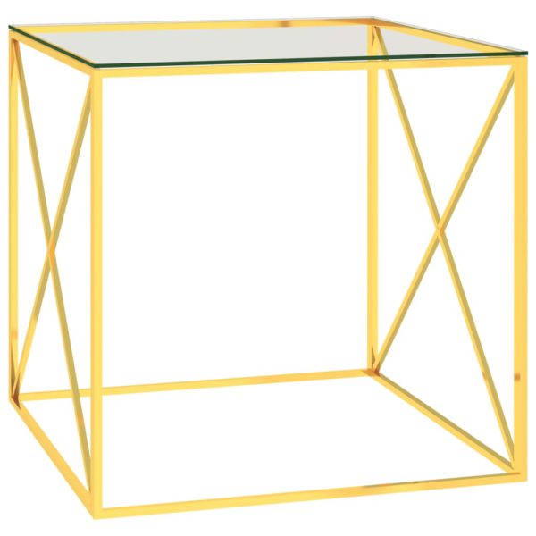Salongbord gull 55x55x55 cm rustfritt stål og glass