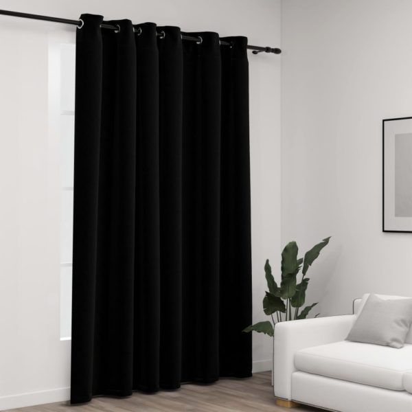 Lystett gardin med maljer og lin-design svart 290×245 cm