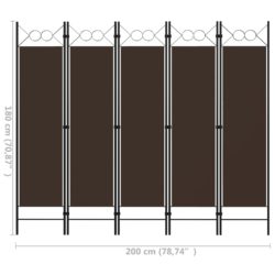 vidaXL Romdeler 5 paneler brun 200×180 cm