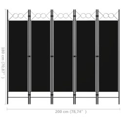 Romdeler 5 paneler svart 200×180 cm