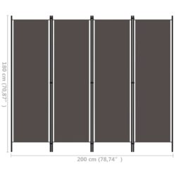 Romdeler 4 paneler antrasitt 200×180 cm
