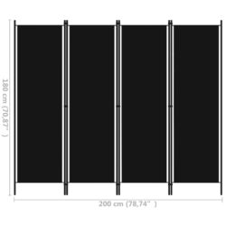Romdeler 4 paneler svart 200×180 cm