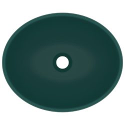 vidaXL Luksuriøs servant ovalformet matt mørkegrønn 40×33 cm keramisk